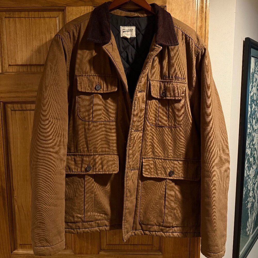 Field & Stream Mens Tan Quilted Hunting Jacket Size Large Winter Coat